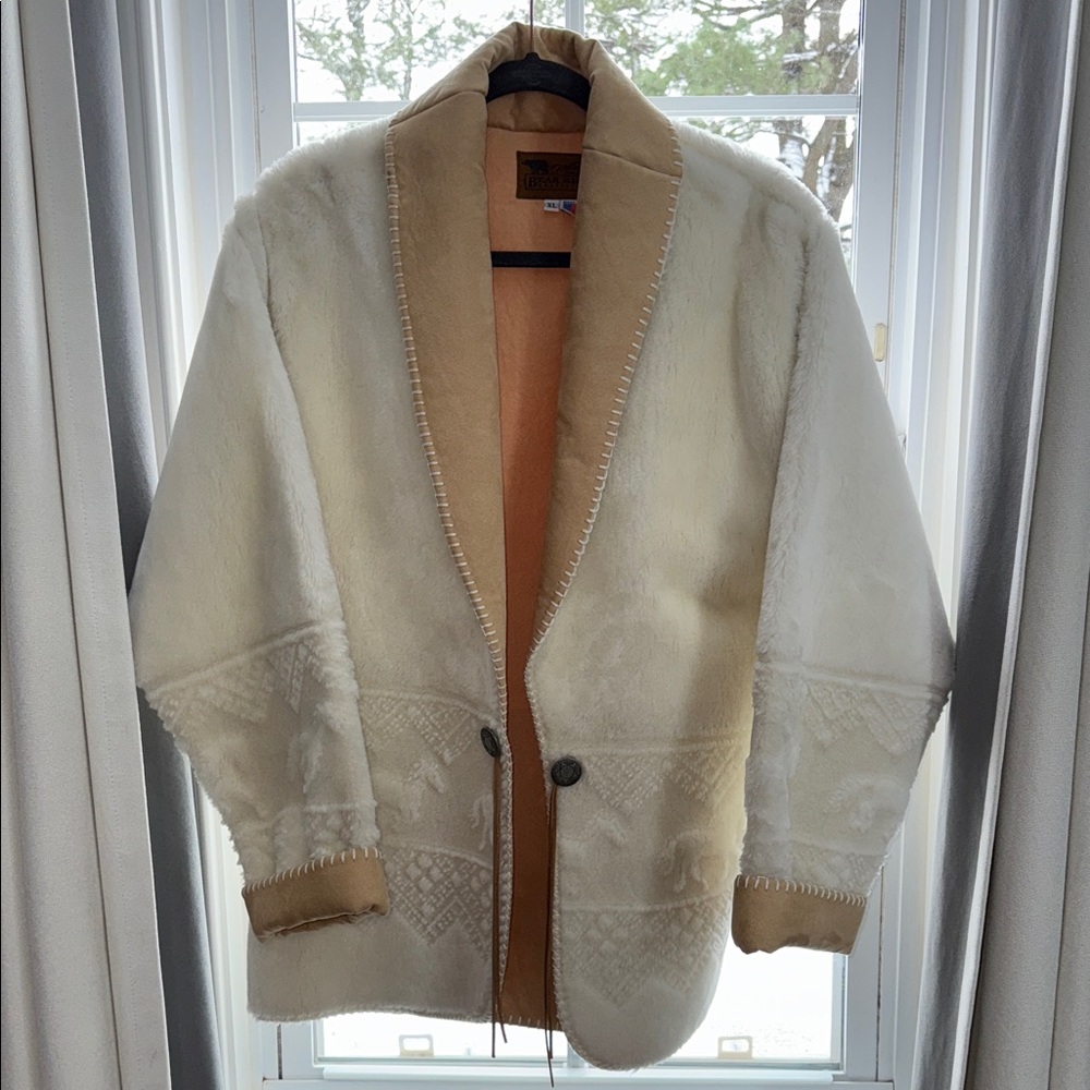 Cozy White and Tan Teddy Jacket